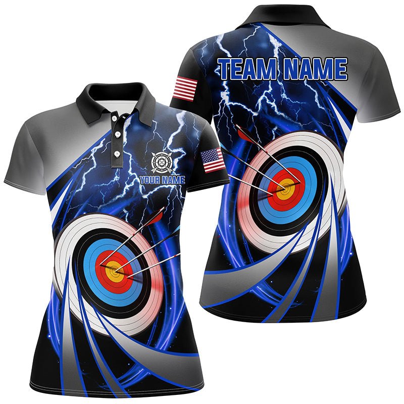 Unisex Bogenschießen Team Polo Shirt Personalisiert mit Blauem 3D Zielscheibe Gewitter Motiv T1051 - Climcat
