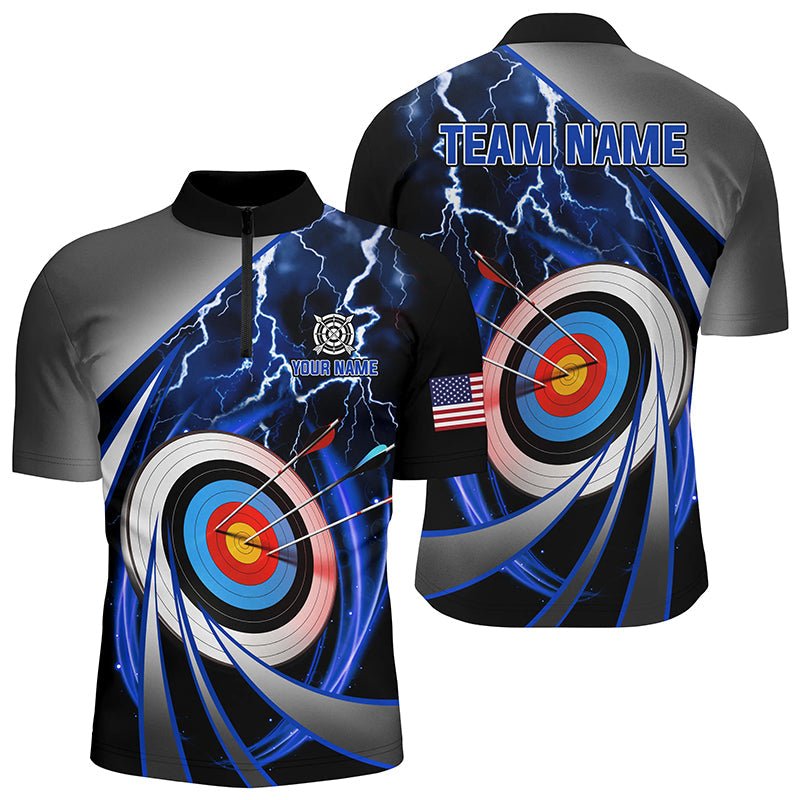 Unisex Bogenschießen Team Polo Shirt Personalisiert mit Blauem 3D Zielscheibe Gewitter Motiv T1051 - Climcat