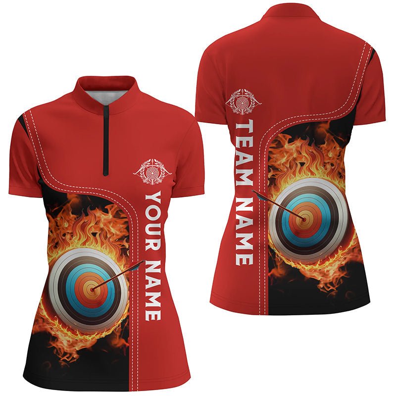 Unisex Bogensport Polo - Shirt - Personalisiert - Schwarz - rotes Flammen - Ziel Design - Individuelles Team - Shirt V0985 - Climcat