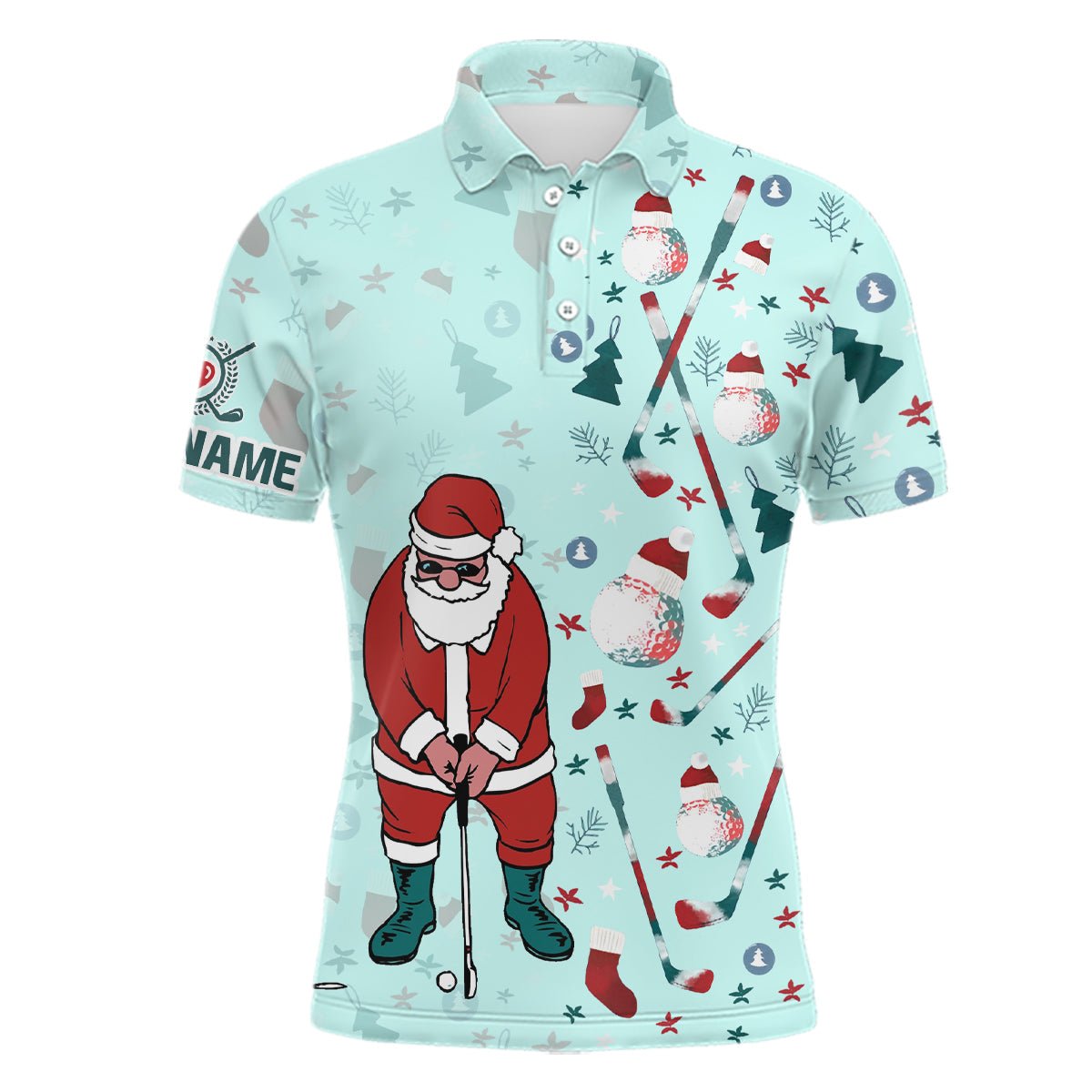 Weihnachten Golfmuster Mint Herren Polo Shirts Santa beim Golfspielen Oberteile für Männer Weihnachten Golf Geschenke L1025 - Climcat