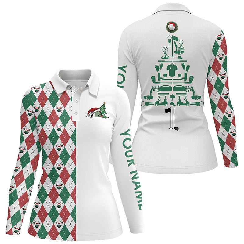 Weihnachtliches Damen Golf Polo Shirt mit individuellen Weihnachtsbaum Golf-Icons, Weihnachtsgeschenke für Golferinnen N4252 - Climcat