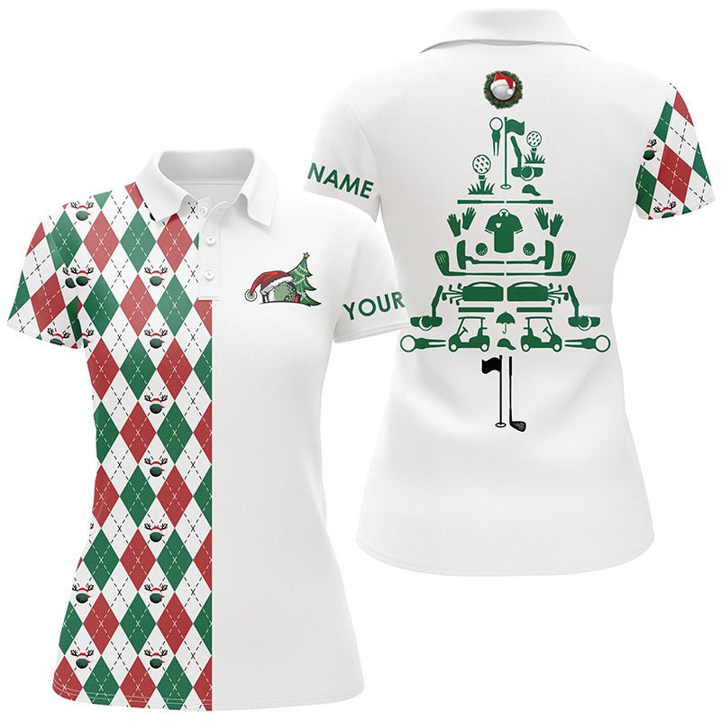 Weihnachtliches Damen Golf Polo Shirt mit individuellen Weihnachtsbaum Golf-Icons, Weihnachtsgeschenke für Golferinnen N4252 - Climcat