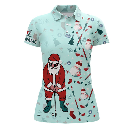 Weihnachts-Golfmuster Mint Damen Polo-Shirt Santa spielt Golf Oberteile für Frauen Weihnachten Golf Geschenke L1025 - Climcat