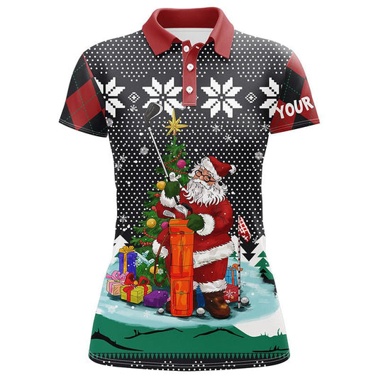 Weihnachts-Poloshirt mit hässlichem Golf spielenden Weihnachtsmann, individuellem Argyle-Muster und lustigen Golfoberteilen für Frauen L1027 - Climcat