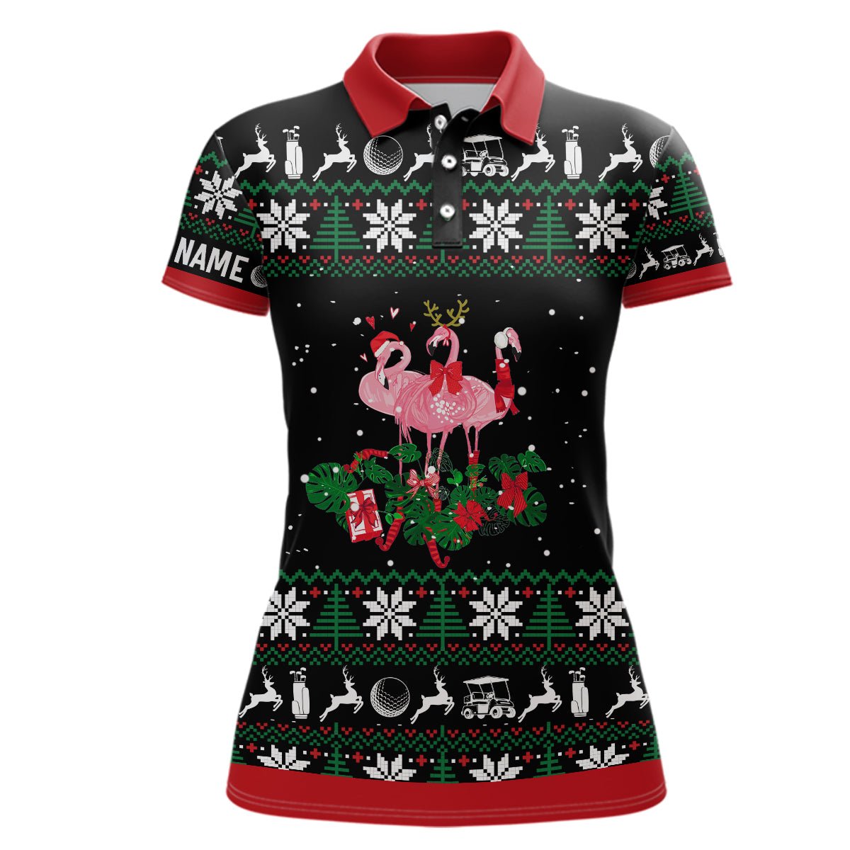 Weihnachtsflamingo Damen Golf Polo Shirt Personalisierte Golfgeschenke für Frauen Maßgeschneiderte Golfoberteile L1043 - Climcat