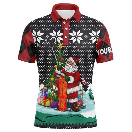 Weihnachtsmann spielt Golf Herren Polo Shirt mit individuellem Argyle-Muster Lustige Golfshirts für Männer L1027 - Climcat