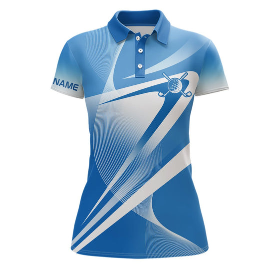 Weiß Blaue Personalisierte Damen Golf Polo Shirts mit Eigenem Namen - Golf Geschenke für Frauen L1320 - Climcat