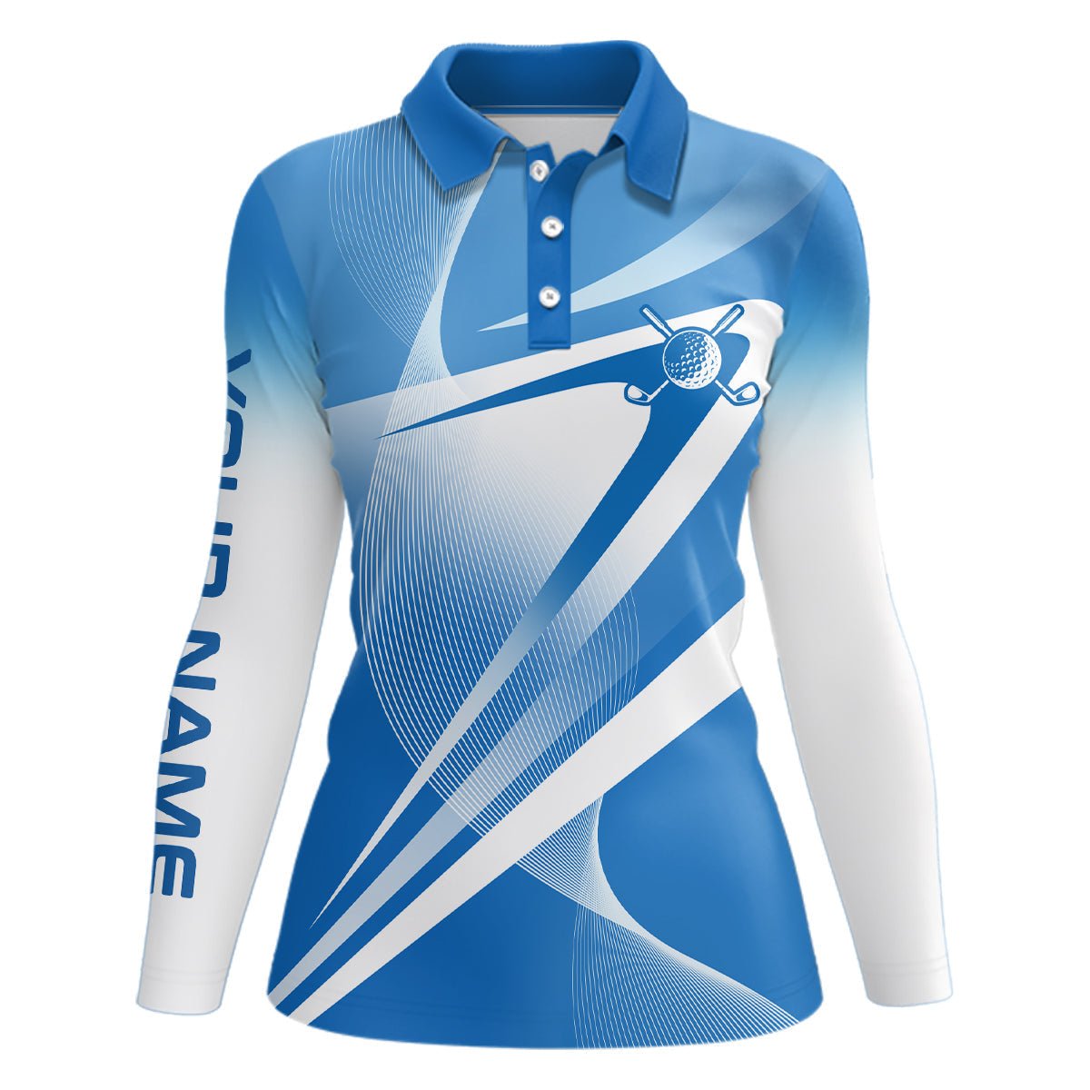 Weiß Blaue Personalisierte Damen Golf Polo Shirts mit Eigenem Namen - Golf Geschenke für Frauen L1320 - Climcat