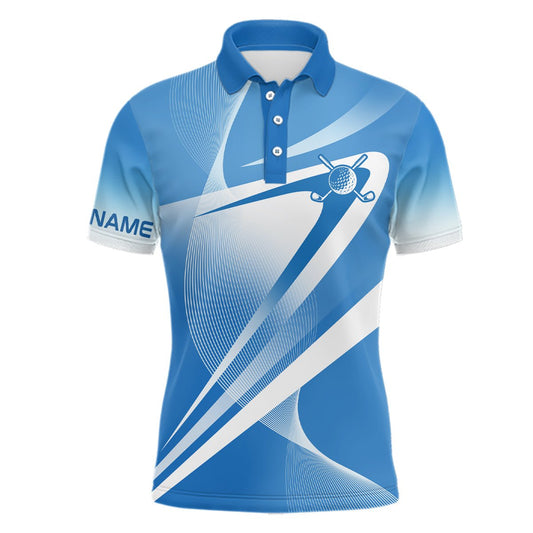 Weiß Blaue Personalisierte Herren Golf Polo Shirts mit Eigenem Namen - Golf Geschenke für Männer L1320 - Climcat