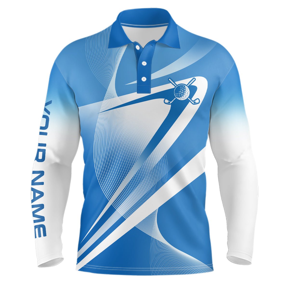 Weiß Blaue Personalisierte Herren Golf Polo Shirts mit Eigenem Namen - Golf Geschenke für Männer L1320 - Climcat