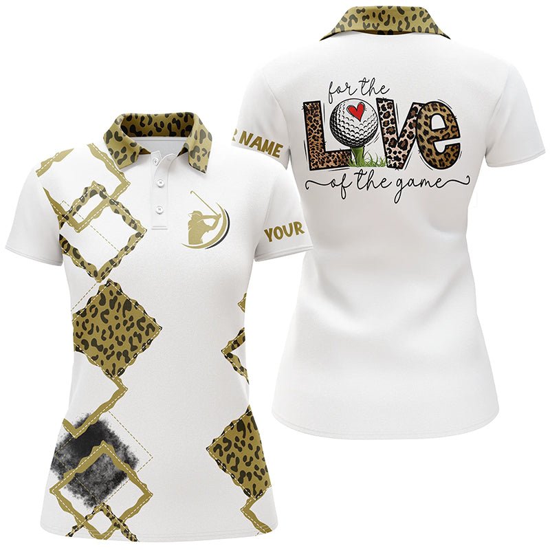 Weiße Damen Golf Polo Shirts mit individuellem Namen für die Liebe zum Spiel Leoparden Golfshirts N4266 - Climcat