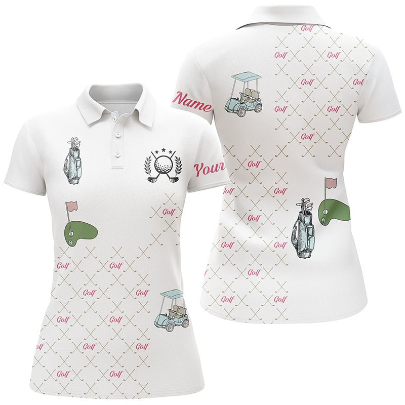 Weiße Damen Golf Poloshirts mit individuellem Golfschlägermuster, Damen Golfshirts Geschenk für Mama N5240 - Climcat