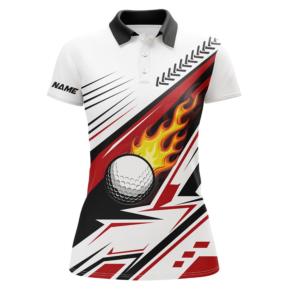 Weiße Golfballflamme Damen Golf Poloshirts maßgeschneiderte Golfbekleidung für Frauen, einzigartige Golfgeschenke | Rot N7485 - Climcat