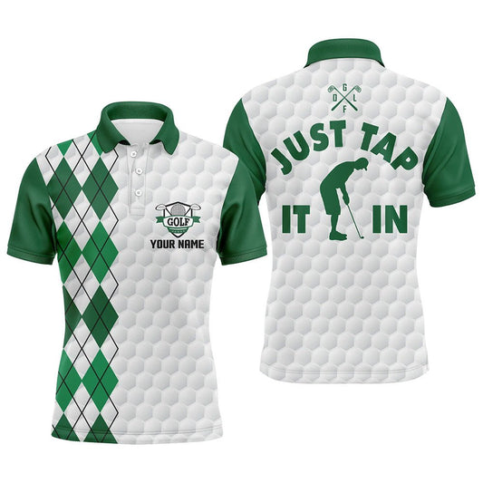 Weißes Golfshirt Herren mit individuellem Namen - Einfach eintippen im grünen Argyle-Muster - Team Herren Polo Golfshirts N5490 - Climcat