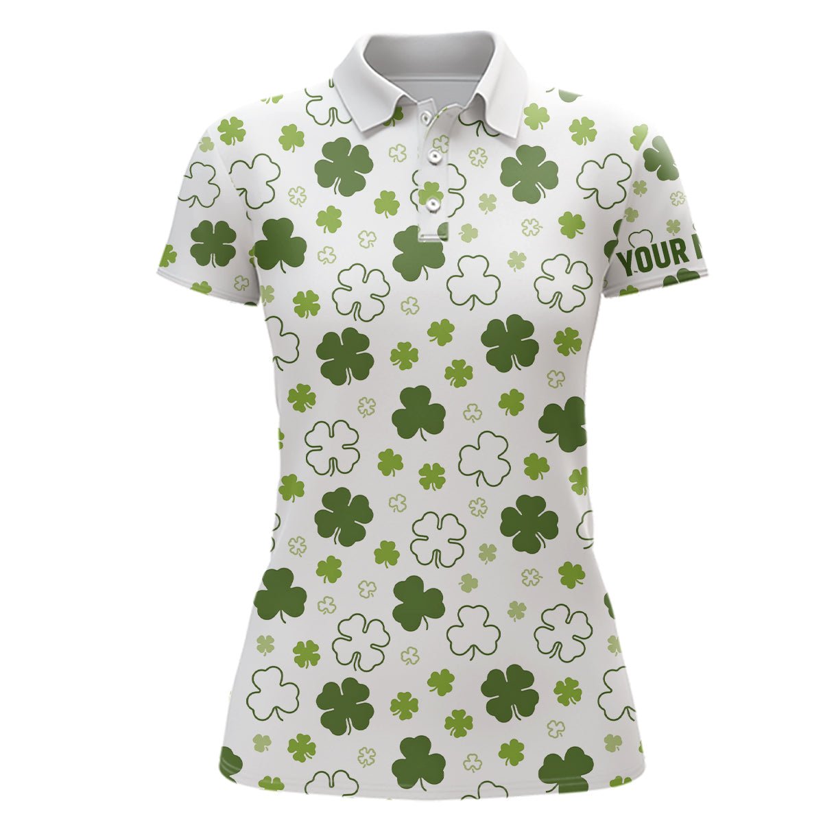 Weißes grünes Kleeblatt St. Patrick's Day Golf Polo Shirt für Damen - Maßgeschneiderte Golfshirts als Golfgeschenke L1267 - Climcat