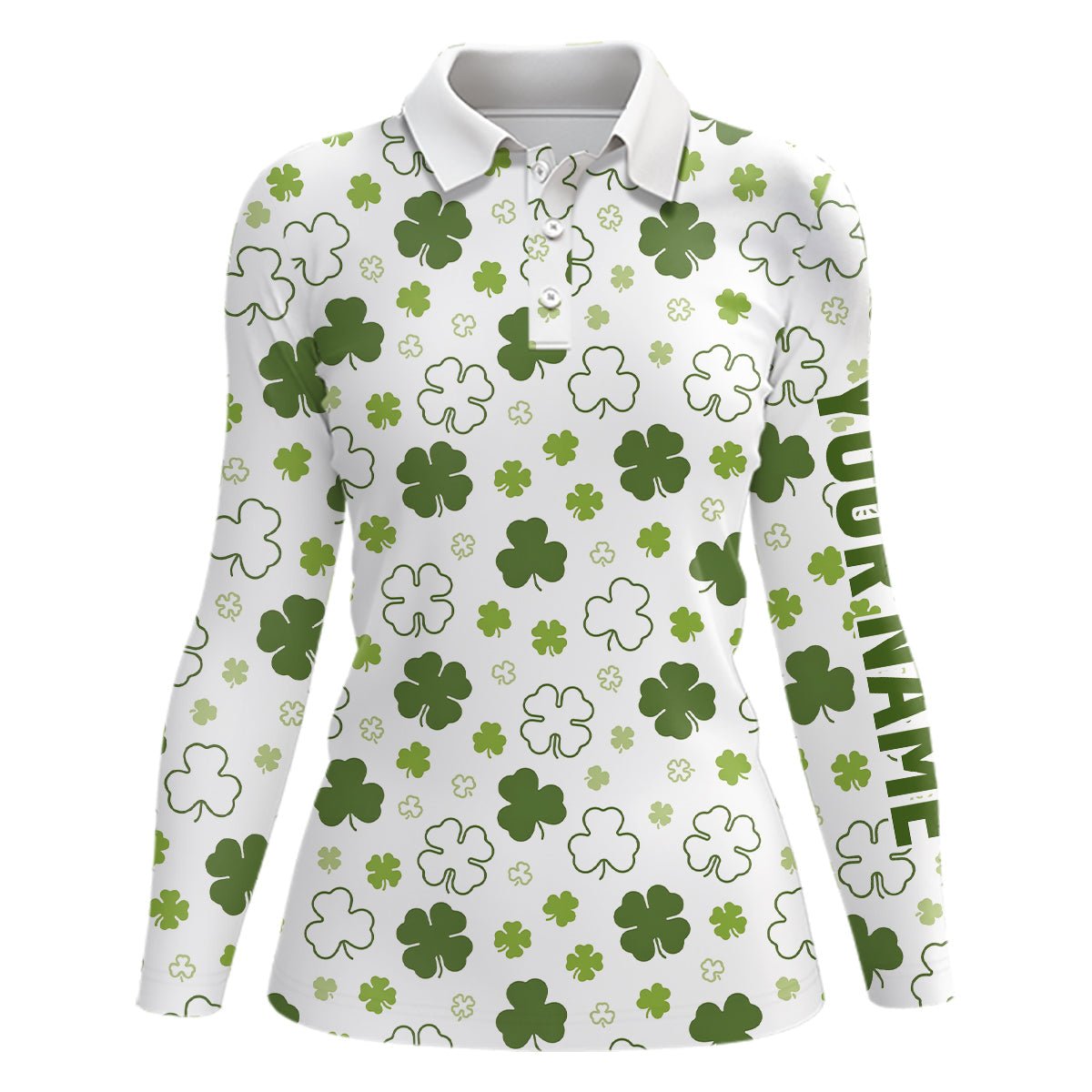 Weißes grünes Kleeblatt St. Patrick's Day Golf Polo Shirt für Damen - Maßgeschneiderte Golfshirts als Golfgeschenke L1267 - Climcat