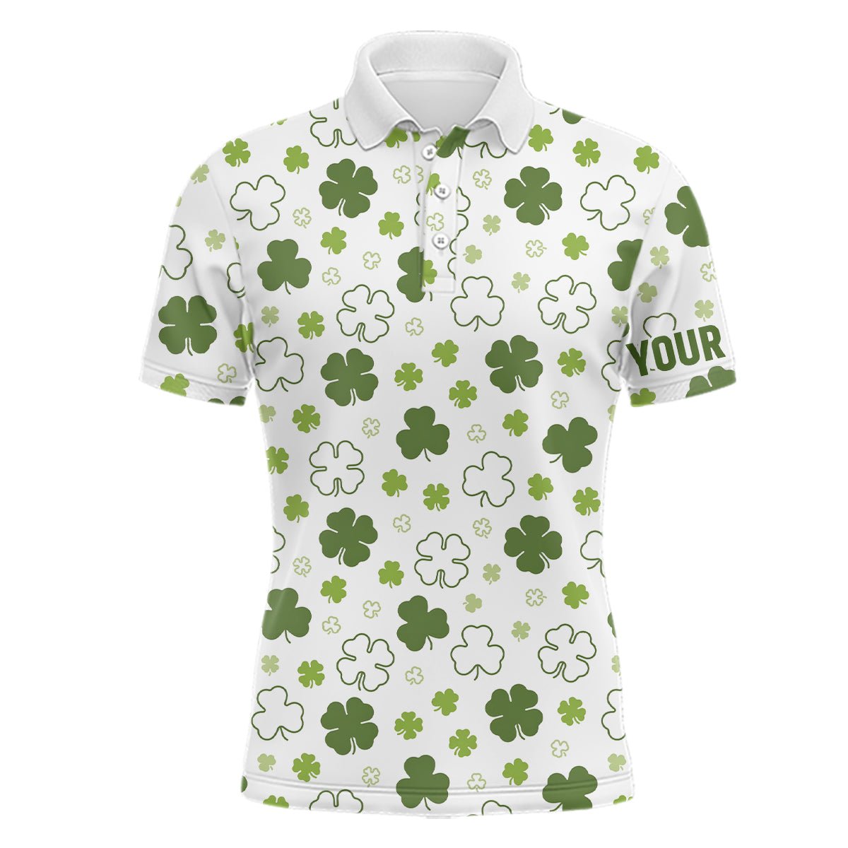 Weißes grünes Kleeblatt St. Patrick's Day Herren Golf Polo Shirt Maßgeschneiderte Golfshirts für Männer Golfgeschenke L1267 - Climcat