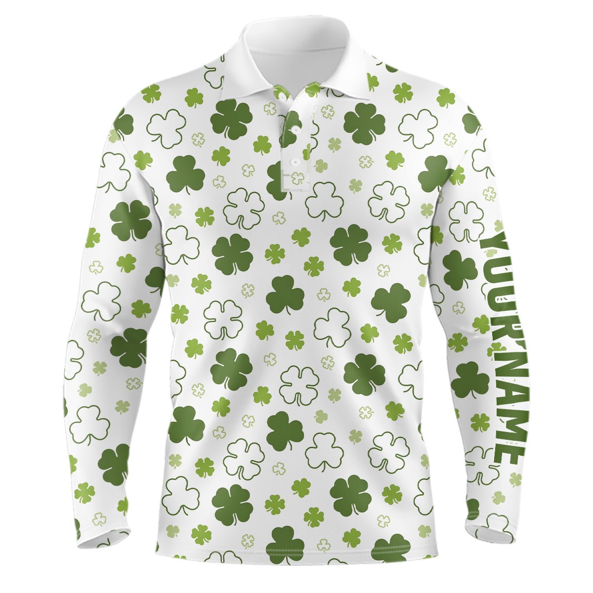 Weißes grünes Kleeblatt St. Patrick's Day Herren Golf Polo Shirt Maßgeschneiderte Golfshirts für Männer Golfgeschenke L1267 - Climcat