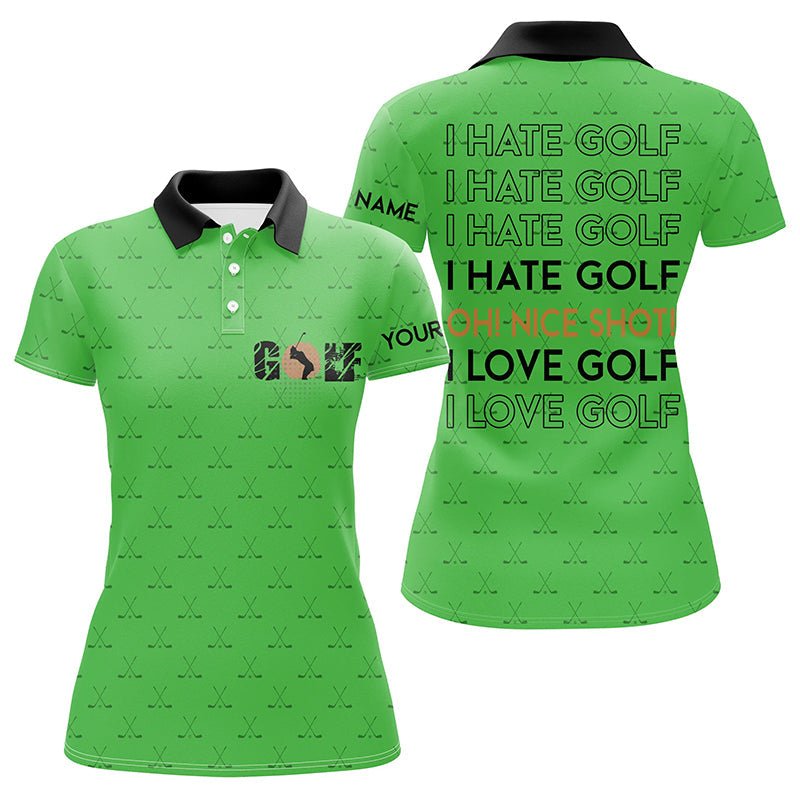 Witzige Damen Golf Poloshirts Ich hasse Golf, schöner Schlag Ich liebe Golf, individuelles grünes Muster Golfshirt N7246 - Climcat