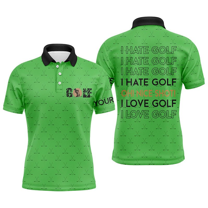 Witzige Herren Golf Polo Shirts - Ich hasse Golf, schöner Schuss - Ich liebe Golf - individuelles grünes Muster - Golf Polo Shirts N7246 - Climcat