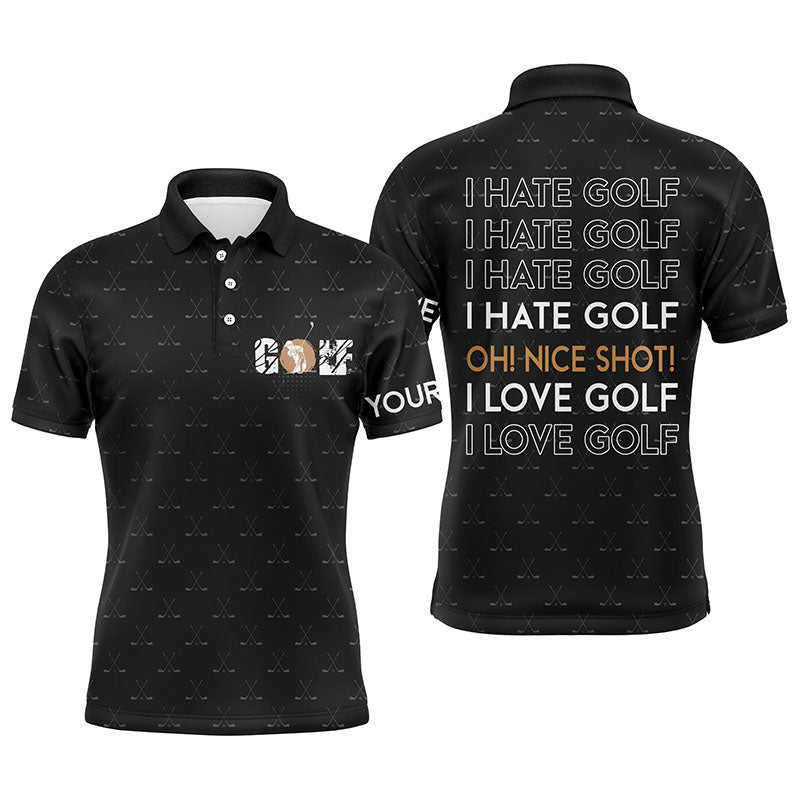 Witzige Herren Golf Poloshirts Ich hasse Golf, schöner Schlag Ich liebe Golf, individuelles schwarzes Muster Golf Poloshirts N5436 - Climcat