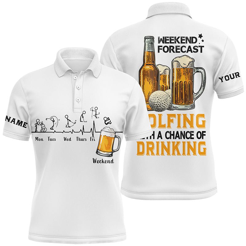 Witzige Herren Golf Poloshirts individuelle weiße Golfoberteile Wochenendprognose Golfen mit Chance auf Trinken N7043 - Climcat