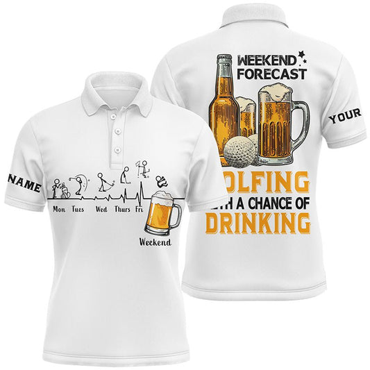 Witzige Herren Golf Poloshirts individuelle weiße Golfoberteile Wochenendprognose Golfen mit Chance auf Trinken N7043 - Climcat