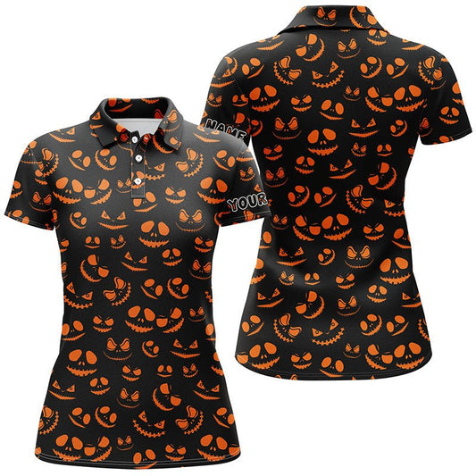 Witziges Damen Golf Polo Shirt Orange Schwarz Halloween Hintergrund Individuelle Halloween Golfbekleidung für Frauen N6152 - Climcat