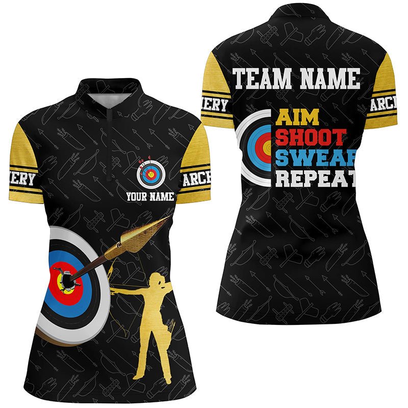 Zielen Schießen Fluchen Wiederholen - 3D Bogenschießen Polo - Shirt - Herren Damen - Personalisiert Name & Team - T0477 - Climcat