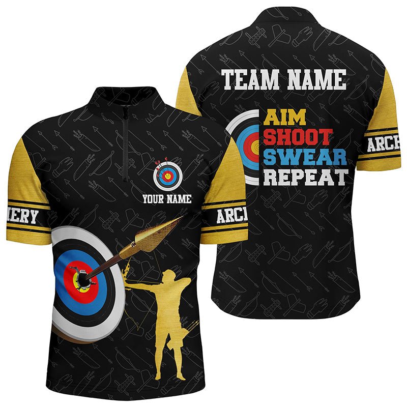 Zielen Schießen Fluchen Wiederholen - 3D Bogenschießen Polo - Shirt - Herren Damen - Personalisiert Name & Team - T0477 - Climcat