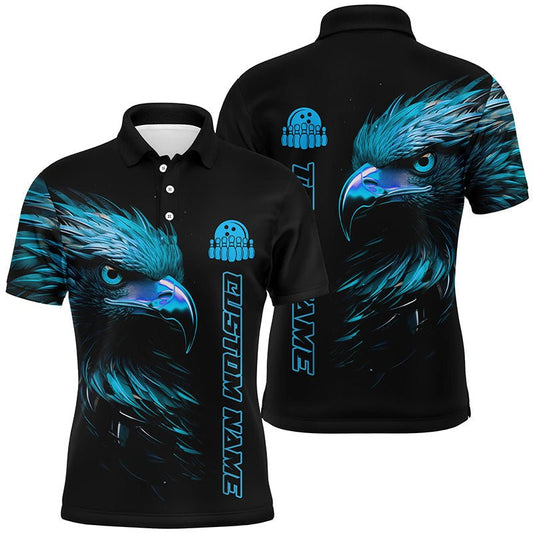 Blau Adler Personalisierte Bowling Polo Shirts für Herren Bowling Liga Bowling Team Trikots Bowler Outfits P5313 - Climcat