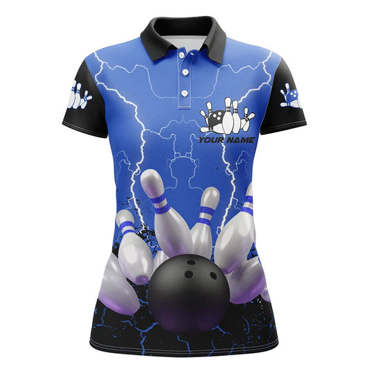 Blau Blitz Damen Bowling Polo Shirt, individuelles Team Liga Bowling Shirt, weibliche Bowling Uniform Q5200 - Climcat