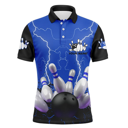 Blau Blitz Herren Polo Bowling Shirt, Personalisierte Herren Bowling Trikots, Bowling Team Trikots Q5200 - Climcat