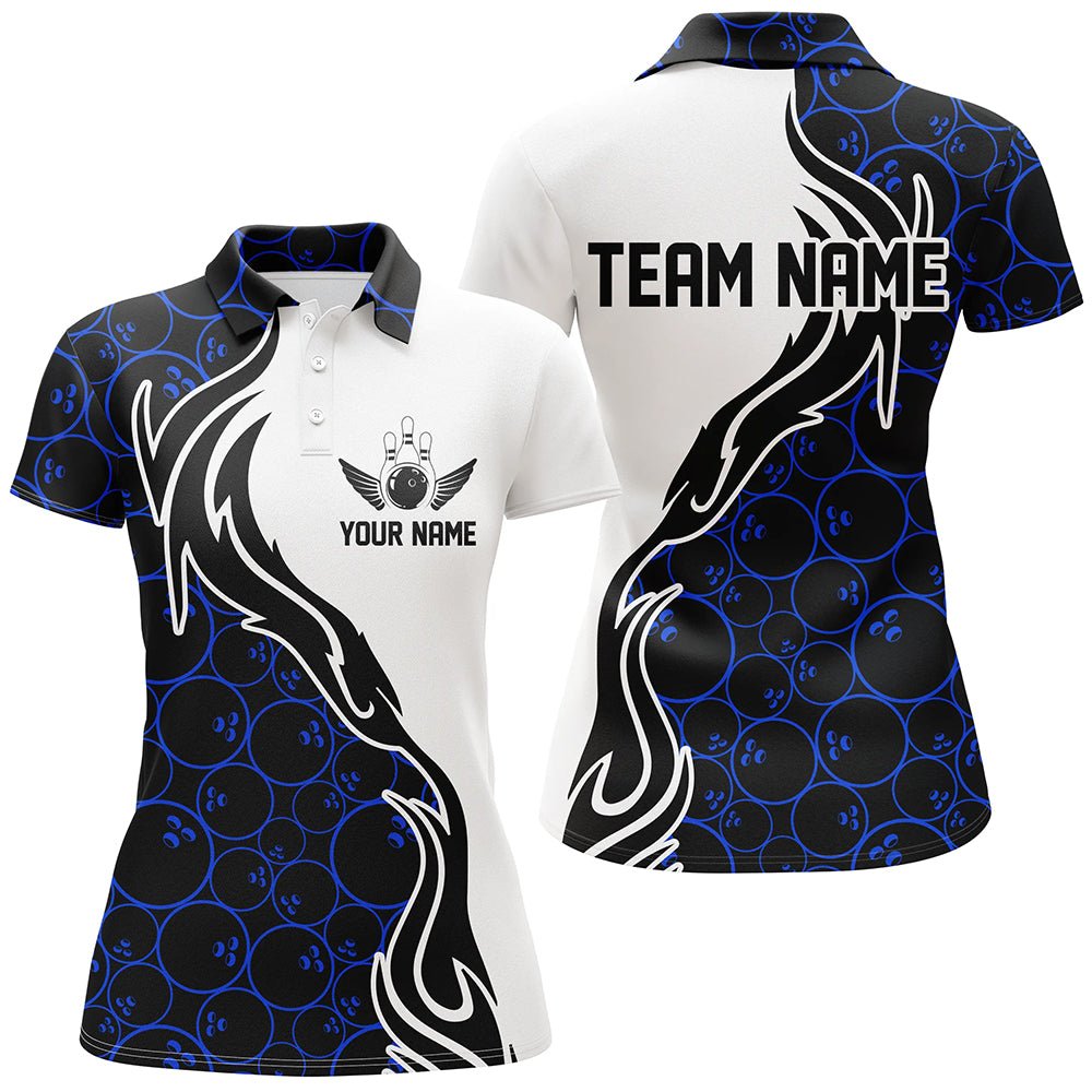 Blau Bowling Muster Personalisierte Damen Bowling Polo Shirts Flammen Bowling Team Trikots Turnier P5307 - Climcat