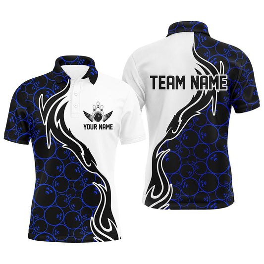 Blau Bowling Muster Personalisierte Herren Bowling Polo Shirts Flammen Bowling Team Trikots Bowling Turnier P5307 - Climcat