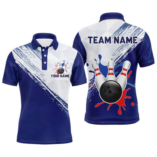 Blau Bowling Polo Shirt für Herren Retro Bowling Trikot Individuelle Bowling Team Liga Shirts D200 - Climcat