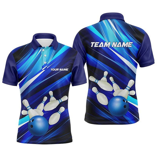 Blau Bowling Polo Shirts für Herren, Bowlingkugel und Pins, individuelle Bowling-Team Trikots P5255 - Climcat