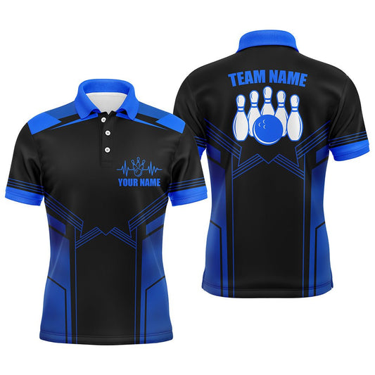 Blau Bowling Shirt für Herren | Personalisiertes Bowling Polo Shirt | Männer Bowling Team Trikot D21 - Climcat