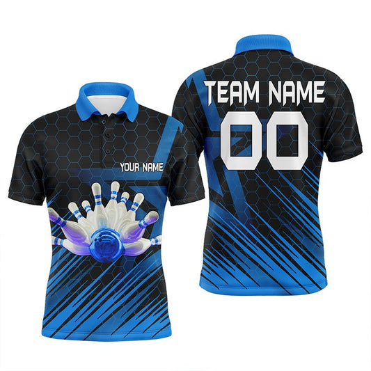 Blau Bowling Shirt für Herren - Personalisiertes Polo Bowling Trikot - 3D Bowling Team Shirt für Herren Q5139 - Climcat