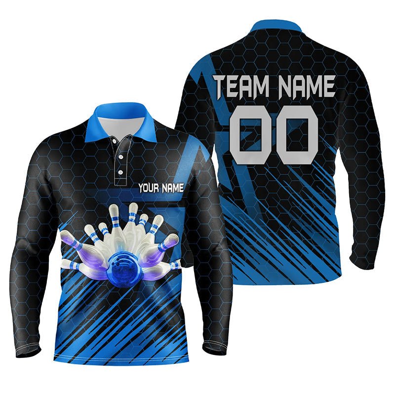 Blau Bowling Shirt für Herren - Personalisiertes Polo Bowling Trikot - 3D Bowling Team Shirt für Herren Q5139 - Climcat