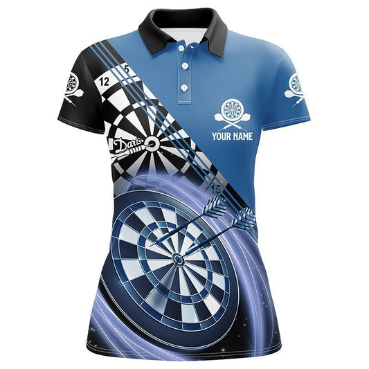 Blau Damen Darts Polo Shirt mit Namen, individuell gestaltete Darts Shirts für Frauen, Dart Trikot V998 - Climcat