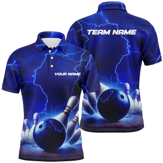 Blau Donner Blitz Herren Bowling Polo Shirts Personalisierte Bowling Liga Team Trikots P5393 - Climcat