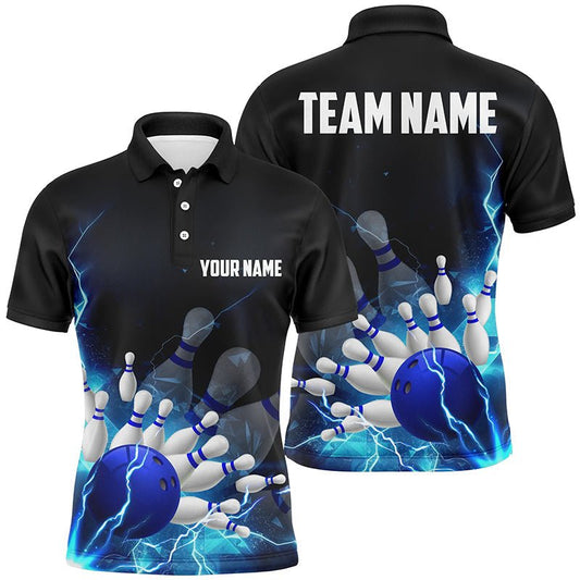 Blau Donner Blitz Personalisierte Bowling-Polo-Shirts für Männer und Frauen Teamname Bowling Trikots P5318 - Climcat