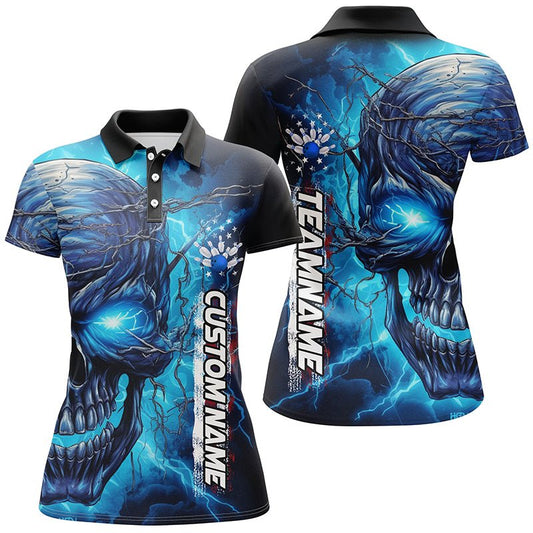 Blau Donner Blitz Personalisierte Bowling Team Shirts für Frauen, Individuelle Bowling Trikots P5188 - Climcat