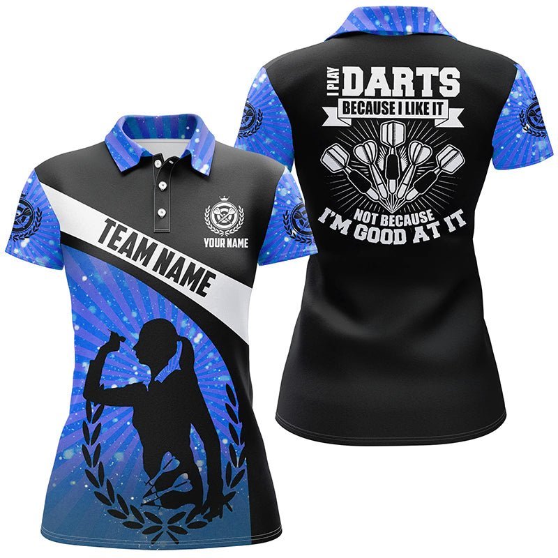 Blau gestreiftes Darts Polo Shirt für Frauen mit individuellem Dartmotiv - Ich spiele Darts, weil es mir gefällt R242 - Climcat