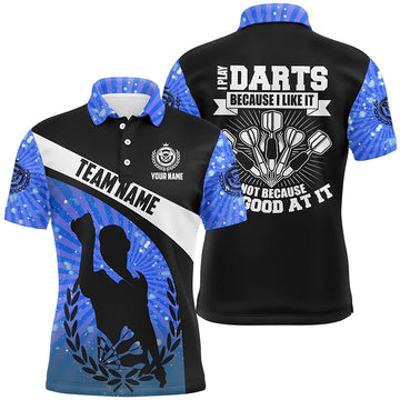 Blau gestreiftes Darts Polo Shirt für Herren, individuell anpassbares Dart Trikot - Ich spiele Darts, weil es mir gefällt W795 - Climcat