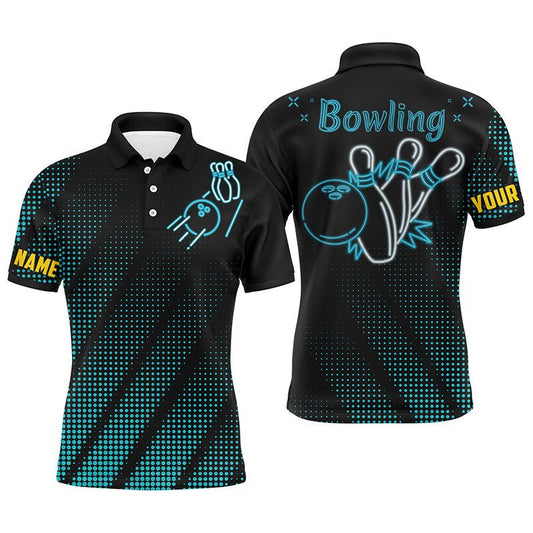 Blau Herren Bowling Polo Shirt, Personalisierter Name Bowlers Trikot Geschenke für Ihn B89 - Climcat