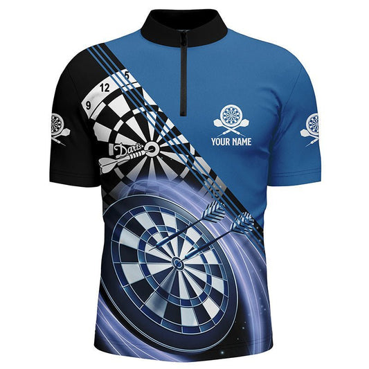 Blau Herren Darts 1/4 Zip Shirt mit individuellem Namen, personalisierte Darts Shirts für Männer Dart Trikot M759 - Climcat