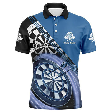 Blau Herren Darts Polo Shirt mit individuellem Namen, maßgeschneiderte Darts Shirts für Männer, Dart Trikot U895 - Climcat