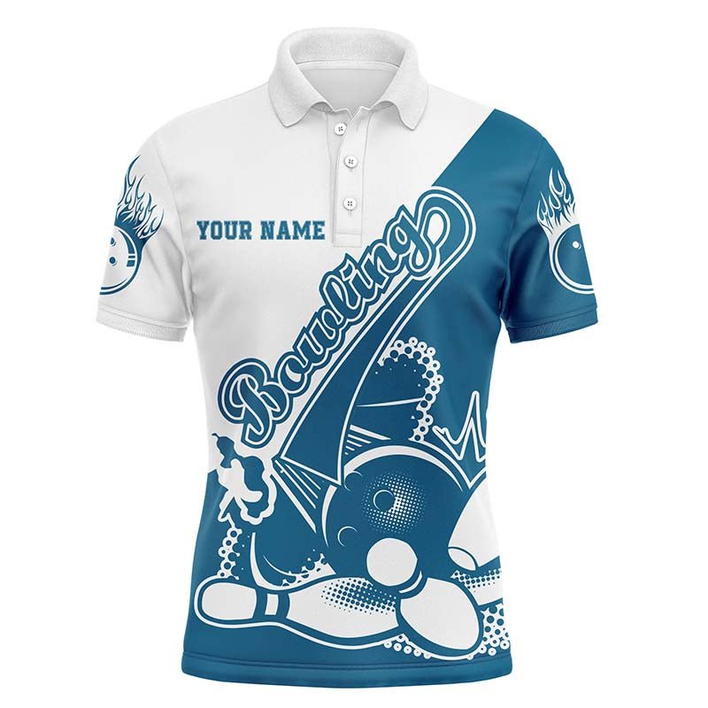 Blau Personalisierte Bowlinghemden für Herren, Strike Bowling Team Shirts Bowling Pin P3791 - Climcat